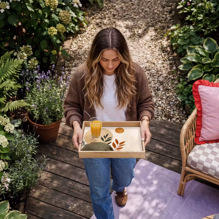 Vassoio - Forme - Rotonde - Foglie - Beige — 6