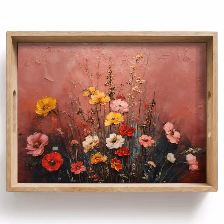 Vassoio - Bouquet di fiori - Dettagli raffinati - Rosa — 1