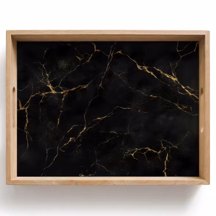 Vassoio - Marmo nero - Venature dorate - Classico — 1