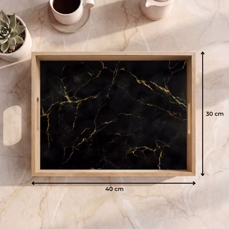 Vassoio - Marmo nero - Venature dorate - Classico — 7