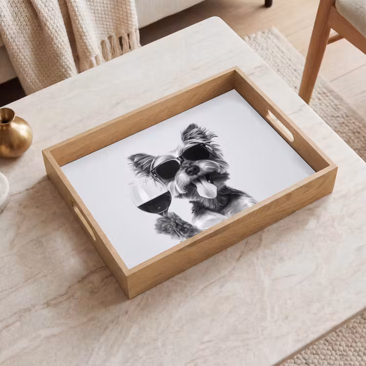 Vassoio - Cane - Bicchiere da vino - Occhiali da sole - Entusiasta — 2