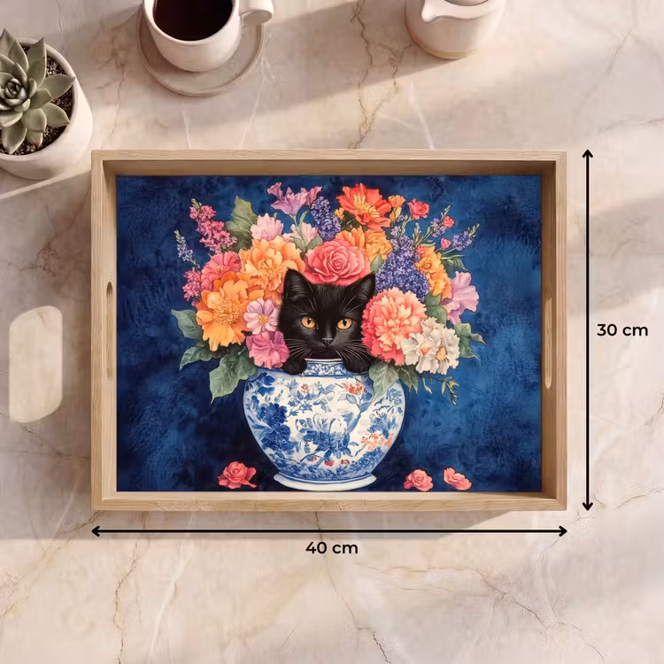 Vassoio - Gatto - Fiori dai colori vivaci - Vaso — 7