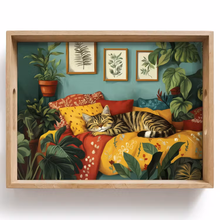 Vassoio - Gatto - Piante - Verde — 1