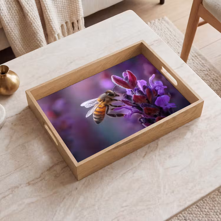 Vassoio - Ape da miele - Fiori viola - Dettagli — 2