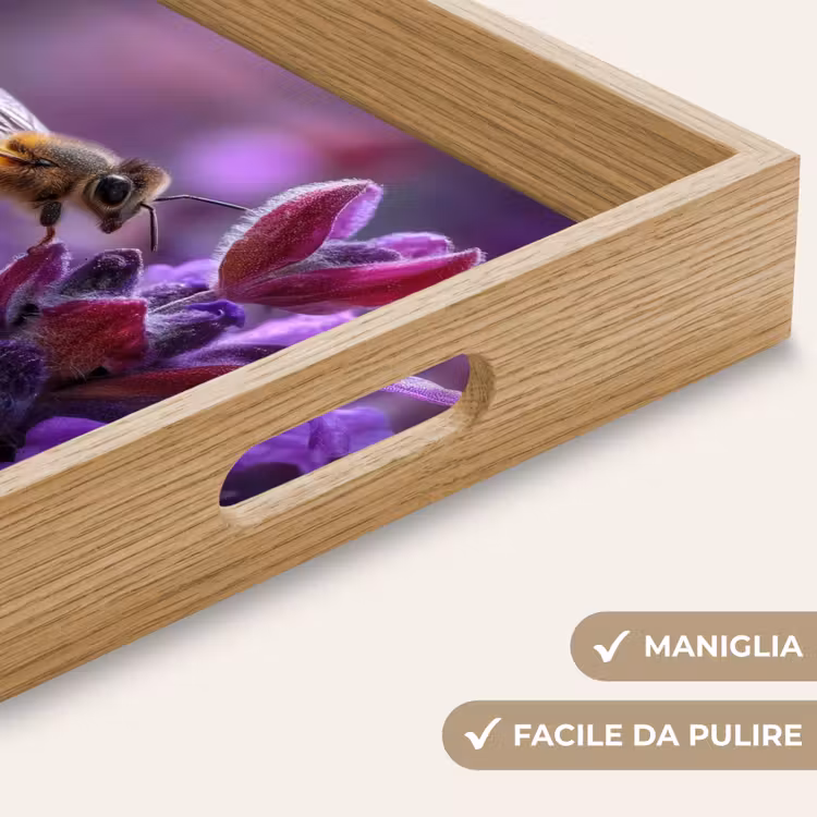 Vassoio - Ape da miele - Fiori viola - Dettagli — 8