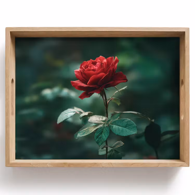 Vassoio - Rosa - Foglie - Rosso intenso — 1