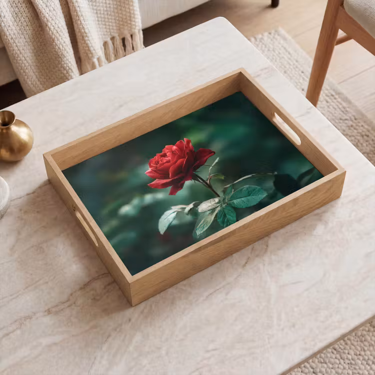 Vassoio - Rosa - Foglie - Rosso intenso — 2