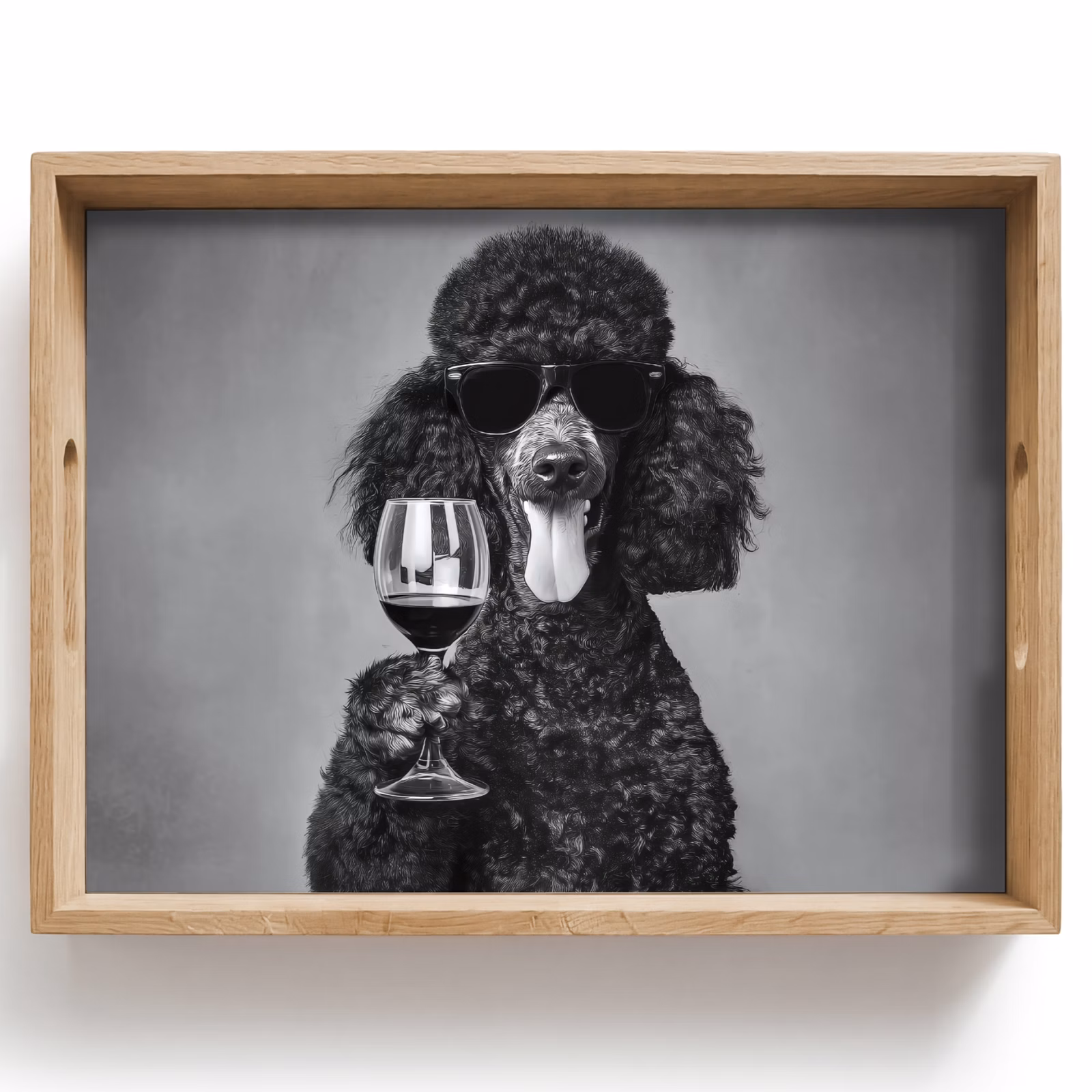 Vassoio - Cane - Riccioli - Occhiali da sole - Vino — 1
