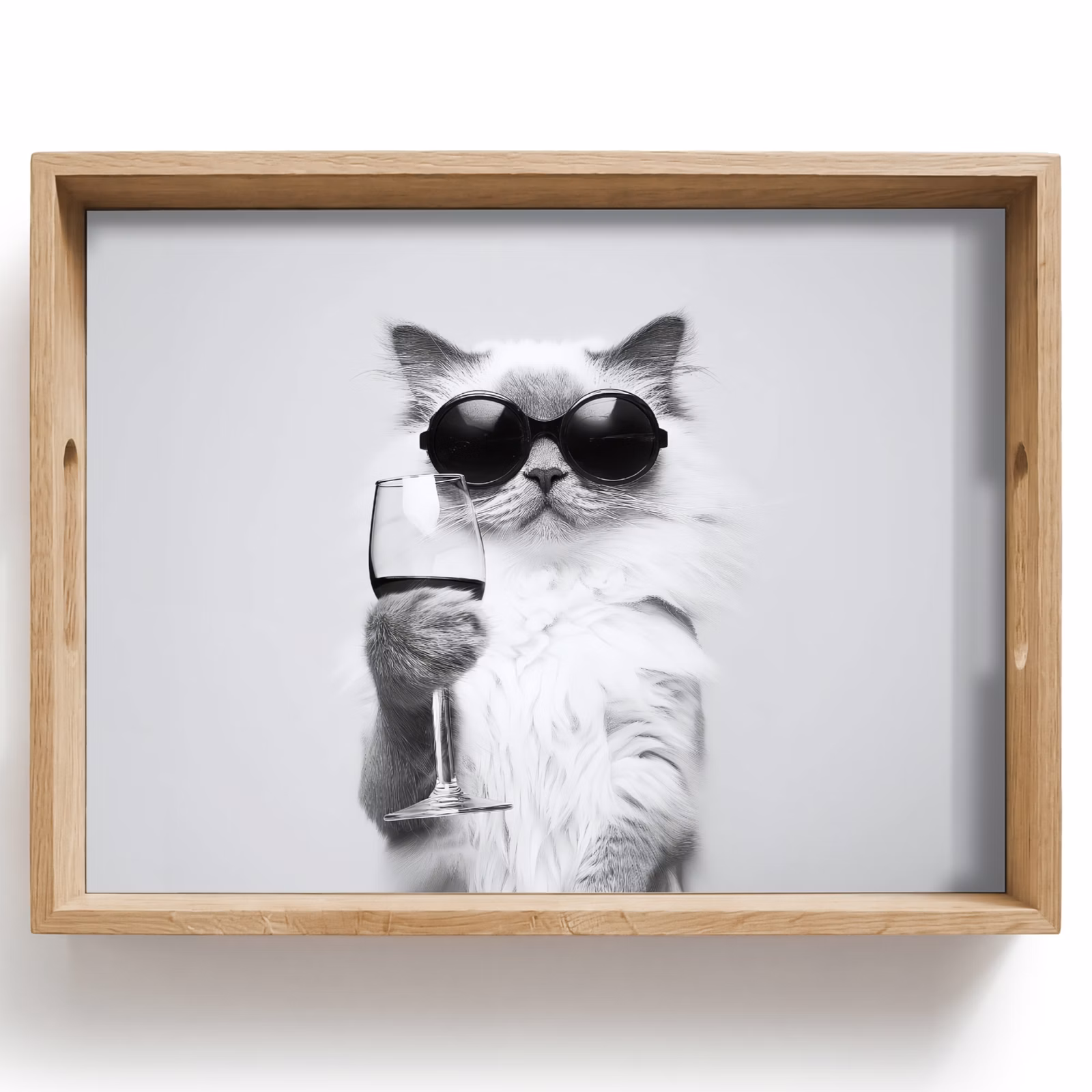 Vassoio - Gatto - Occhiali da sole - Bicchiere da vino - A pelo lungo — 1