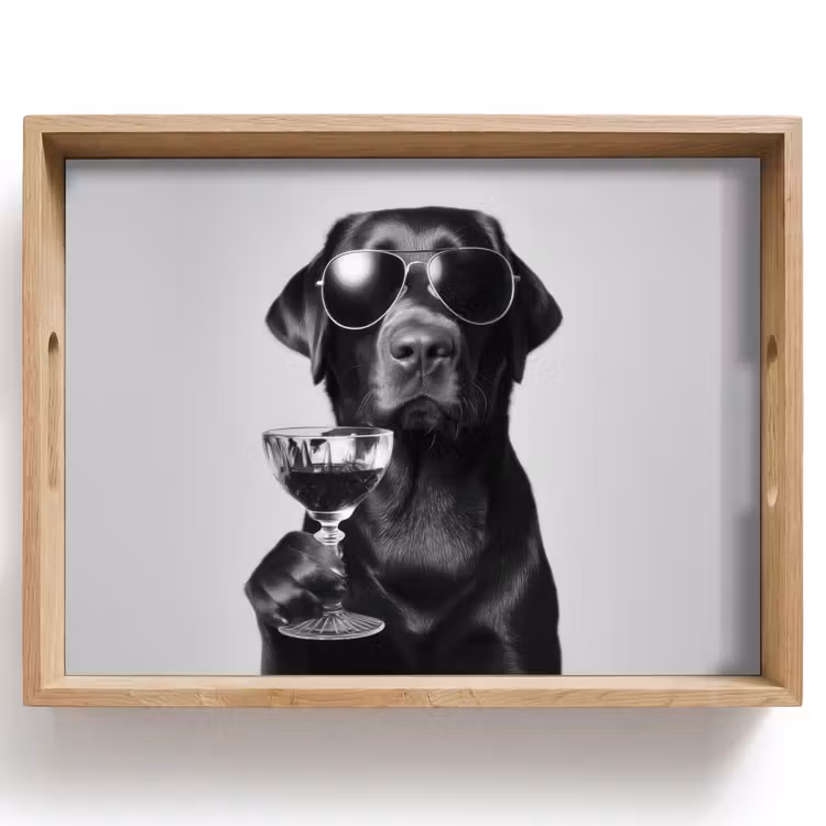 Vassoio - Cane - Nero - Bicchiere da vino - Occhiali da sole — 1
