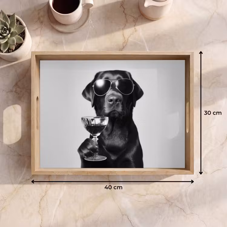 Vassoio - Cane - Nero - Bicchiere da vino - Occhiali da sole — 7