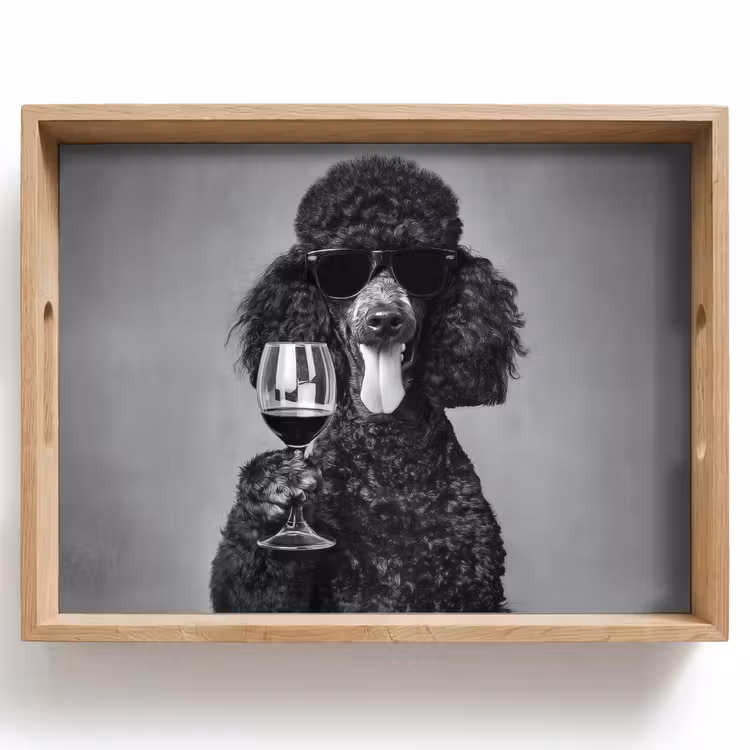 Vassoio - Cane - Riccioli - Occhiali da sole - Vino — 1