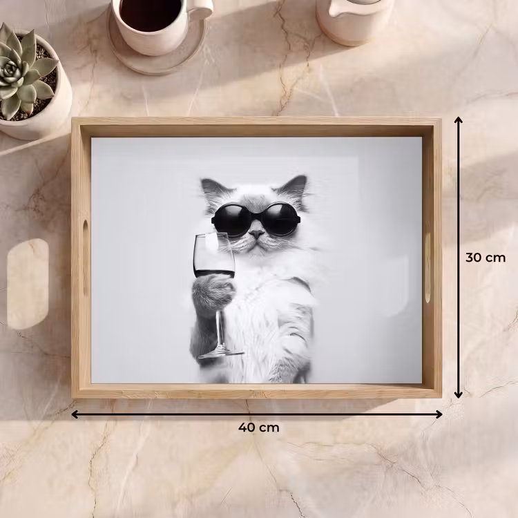 Vassoio - Gatto - Occhiali da sole - Bicchiere da vino - A pelo lungo — 7