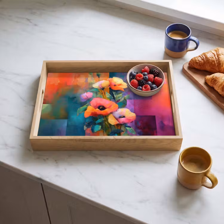 Vassoio - Lastre colorate geometriche - Moderne - Fiori fantasia — 3