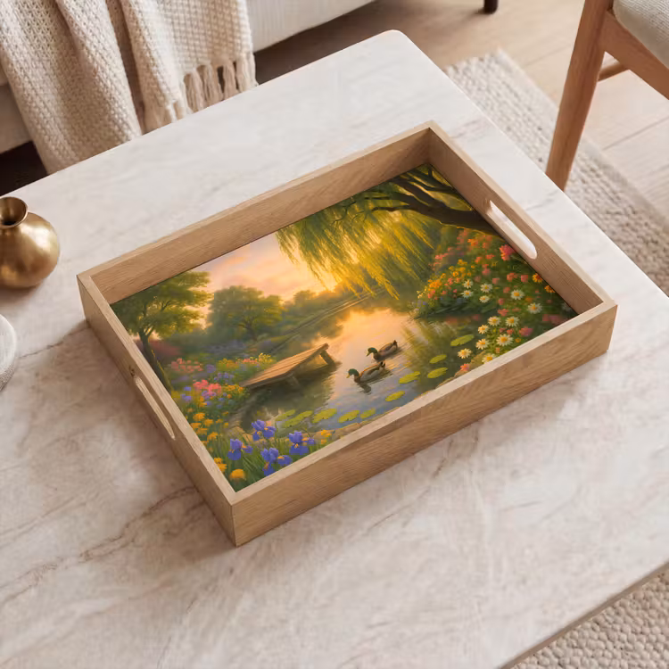 Vassoio - Anatre - Stagno - Fiori — 2