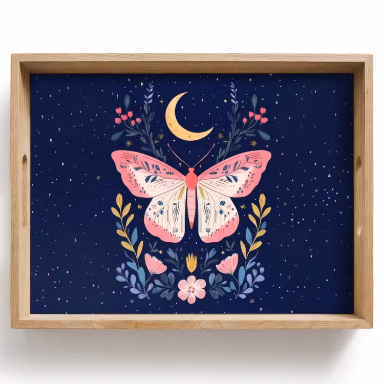 Vassoio - Farfalla - Luna - Fiori - Cielo stellato — 1