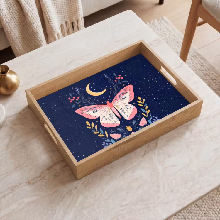 Vassoio - Farfalla - Luna - Fiori - Cielo stellato — 2