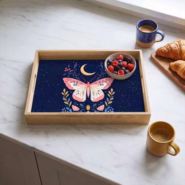 Vassoio - Farfalla - Luna - Fiori - Cielo stellato — 3