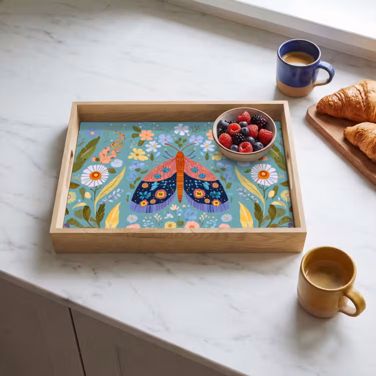 Vassoio - Farfalla - Ornamentale - Fiori - Foglie — 3