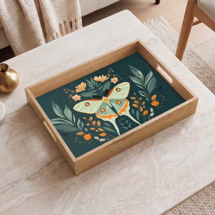 Vassoio - Ornamentale - Farfalla - Verde - Foglie — 2
