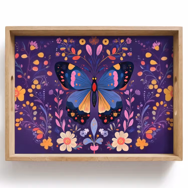 Vassoio - Ornato - Fiori - Farfalla - Viola — 1