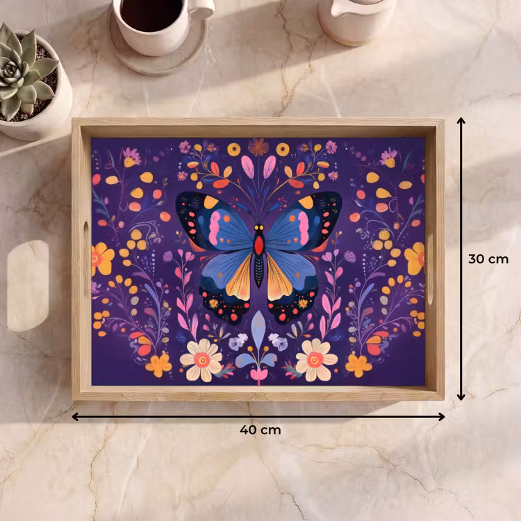Vassoio - Ornato - Fiori - Farfalla - Viola — 7