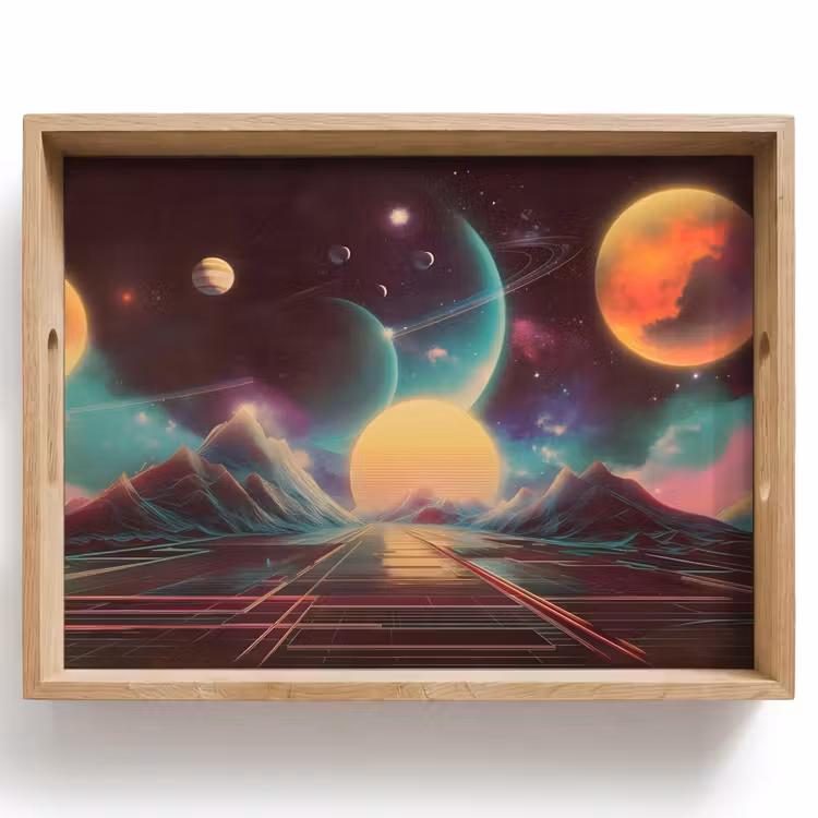 Vassoio - Pianeti - Neon - Paesaggio montano - Sole — 1