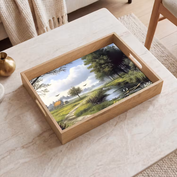 Vassoio - Sentiero sabbioso - Paesaggio verde - Acqua — 2