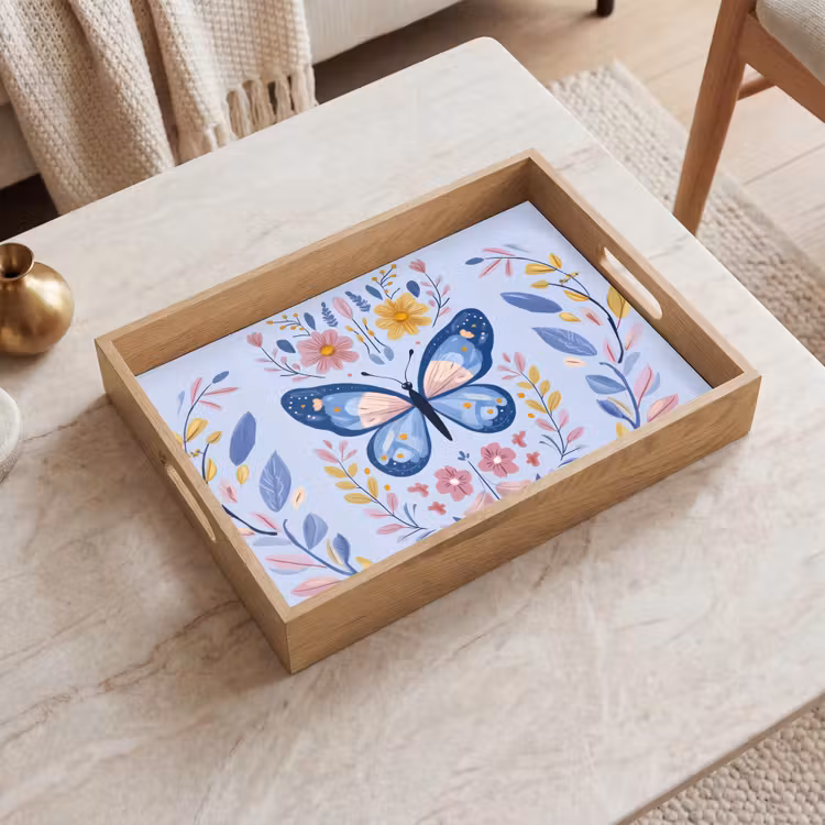 Vassoio - Farfalla - Azzurro - Ornamentale - Fiori — 2