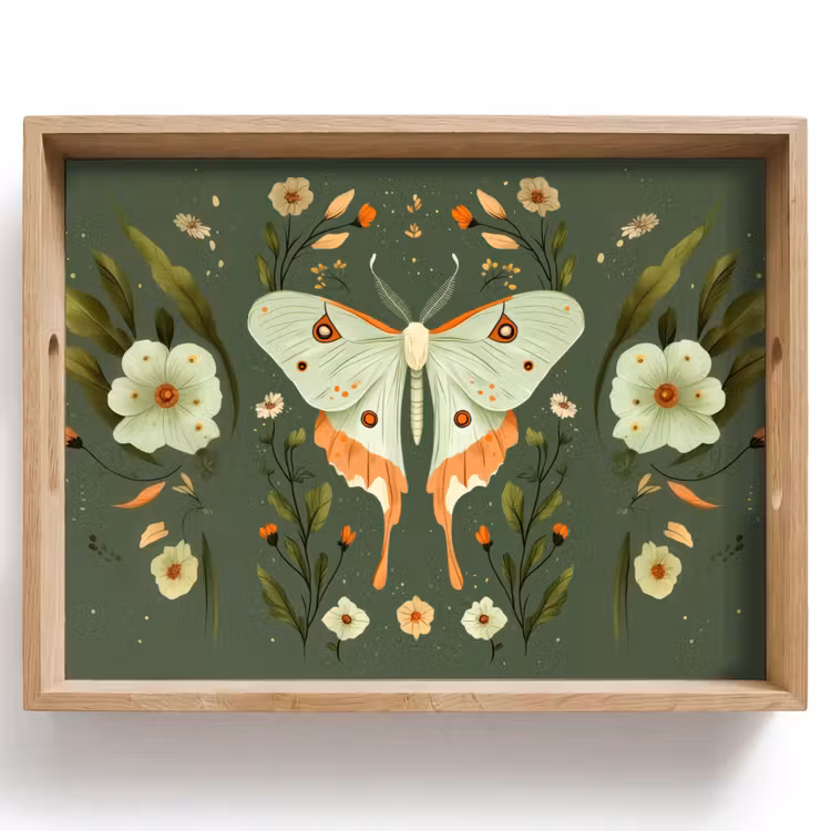 Vassoio - Fiori - Foglie - Verde oliva - Farfalla — 1