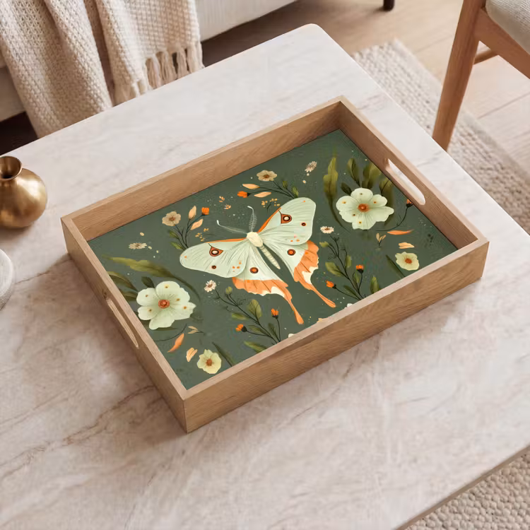 Vassoio - Fiori - Foglie - Verde oliva - Farfalla — 2
