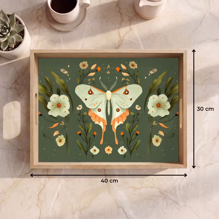 Vassoio - Fiori - Foglie - Verde oliva - Farfalla — 7