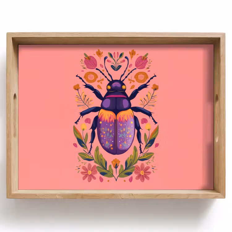 Vassoio - Viola - Scarabeo - Puntini - Fiori — 1