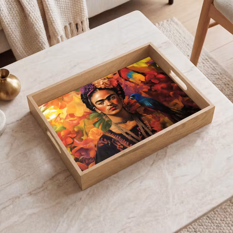 Vassoio - Donna - Fiori - Pappagallo - Pittoresco — 2
