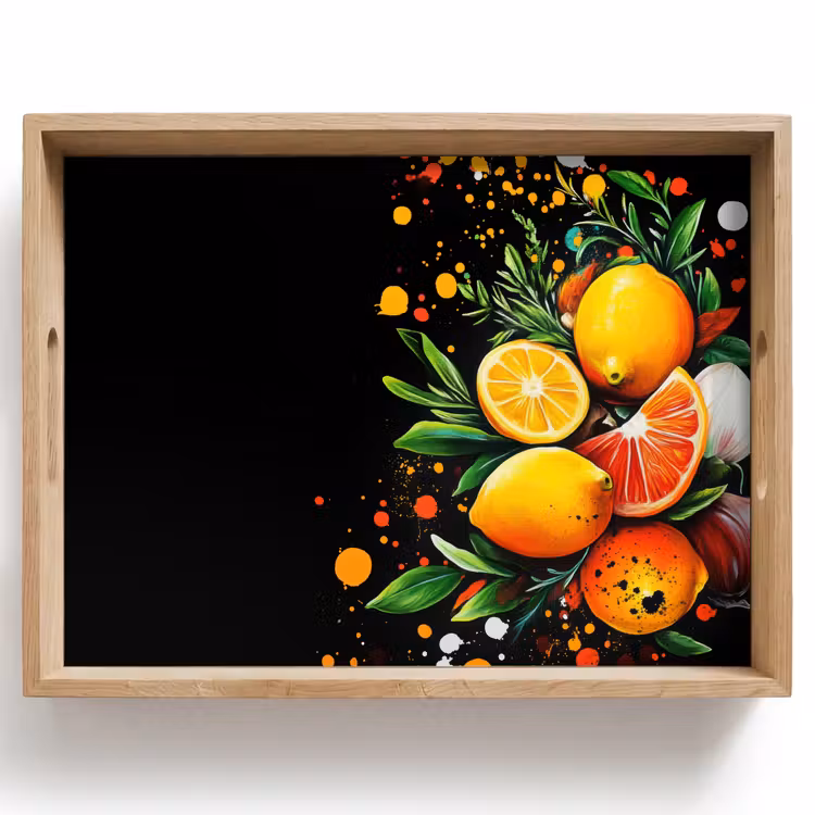 Vassoio - Limoni - Nero - Erbe - Graffiti - Pittura — 1