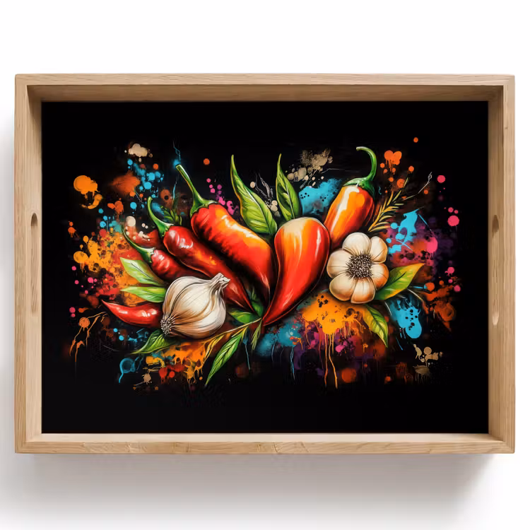 Vassoio - Verdura - Peperone - Aglio - Graffiti - Vernice - Colorato — 1