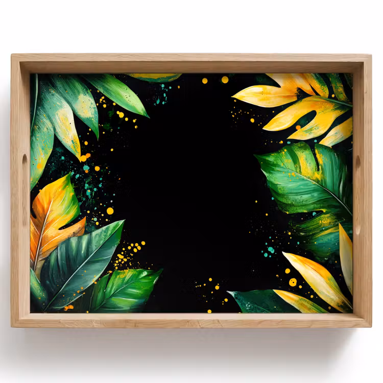 Vassoio - Foglie - Verde - Giallo - Vernice - Giungla — 1