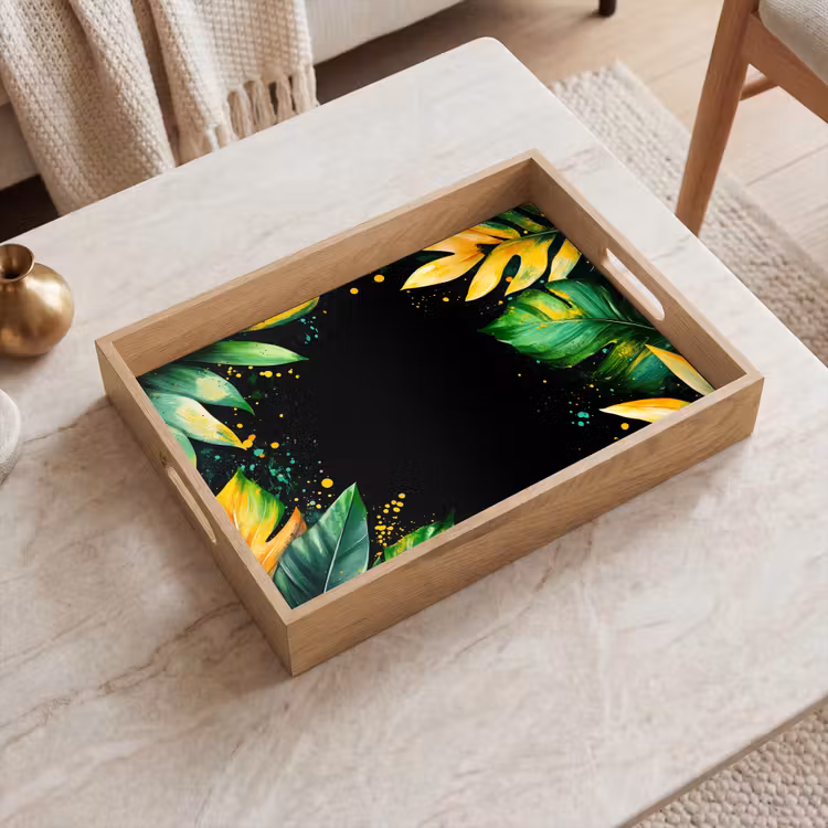 Vassoio - Foglie - Verde - Giallo - Vernice - Giungla — 2