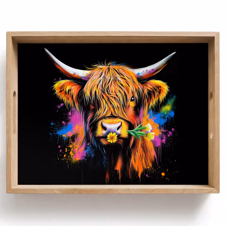 Vassoio - Highlander scozzese - Graffiti - Colorati - Fiori - Animali — 1