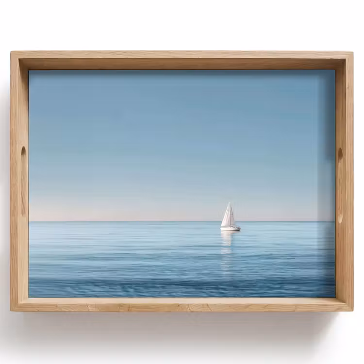 Vassoio - Barca a vela - Mare calmo - Cielo blu brillante — 1