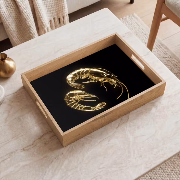 Vassoio - Gamberi - Nero - Oro - Animali — 2
