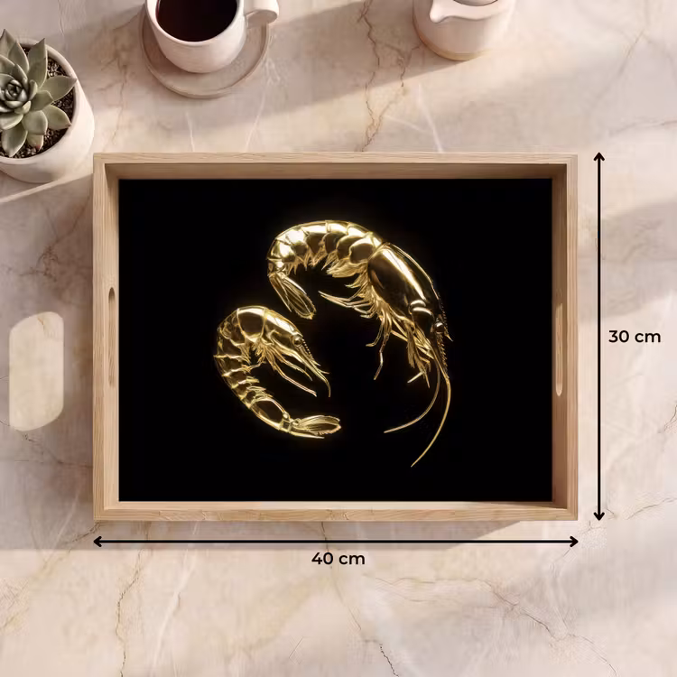 Vassoio - Gamberi - Nero - Oro - Animali — 7