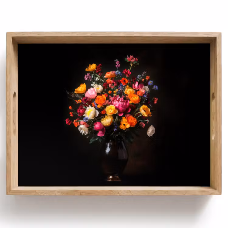 Vassoio - Colorato - Bouquet - Vaso - Marrone scuro — 1