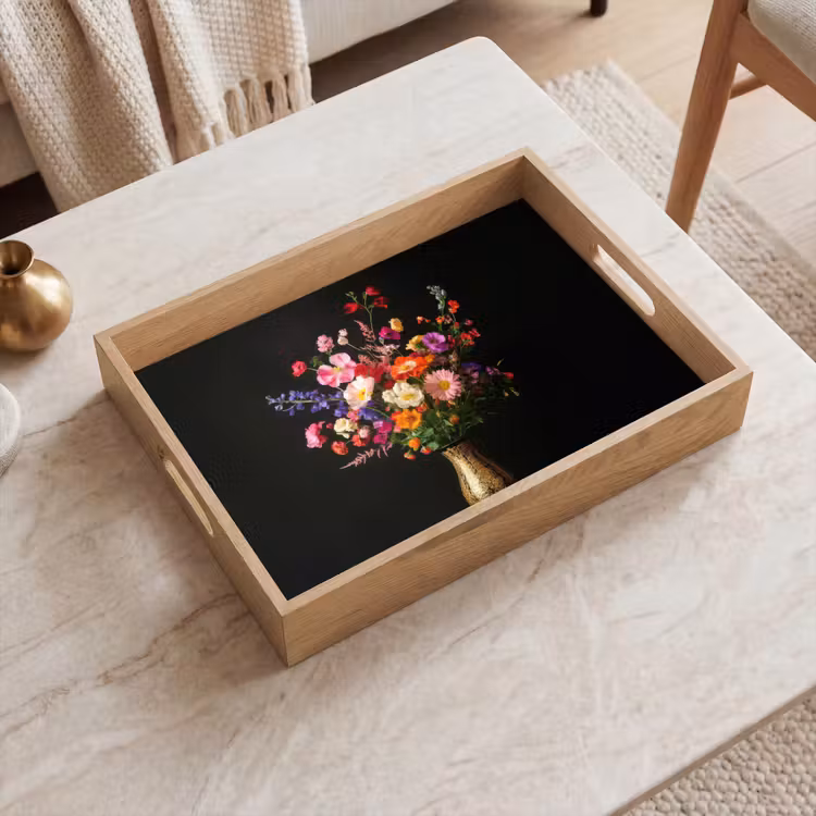 Vassoio - Colorato - Bouquet - Vaso - Oro — 2