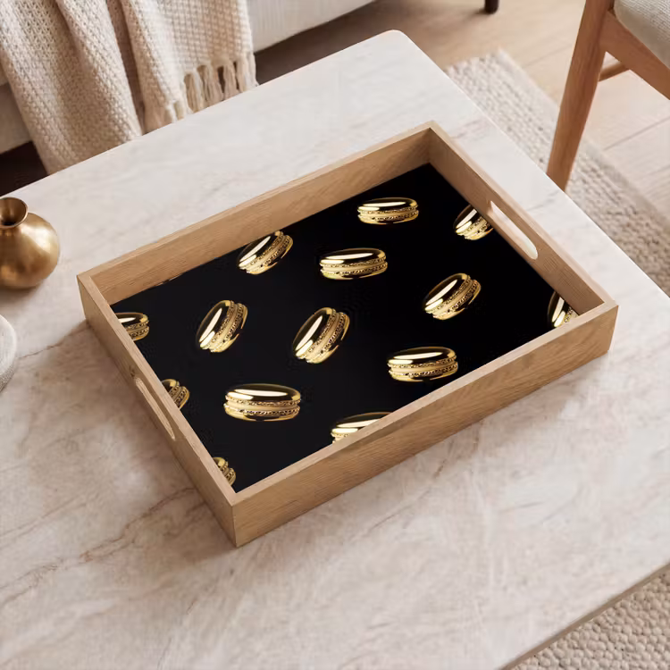 Vassoio - Macaron - Motivo - Oro - Nero — 2