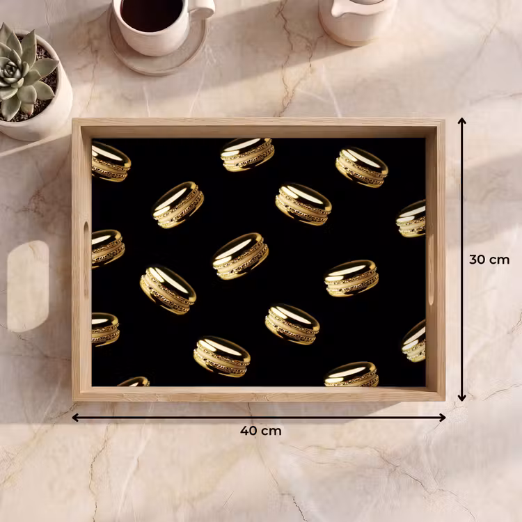 Vassoio - Macaron - Motivo - Oro - Nero — 7