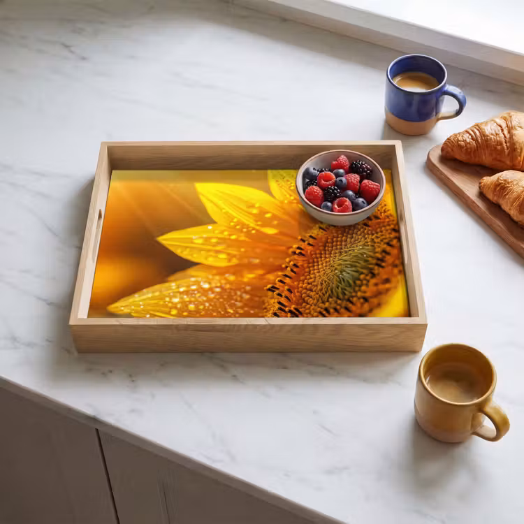 Vassoio - Girasole - Gocce di rugiada - Giallo - Luce solare — 3