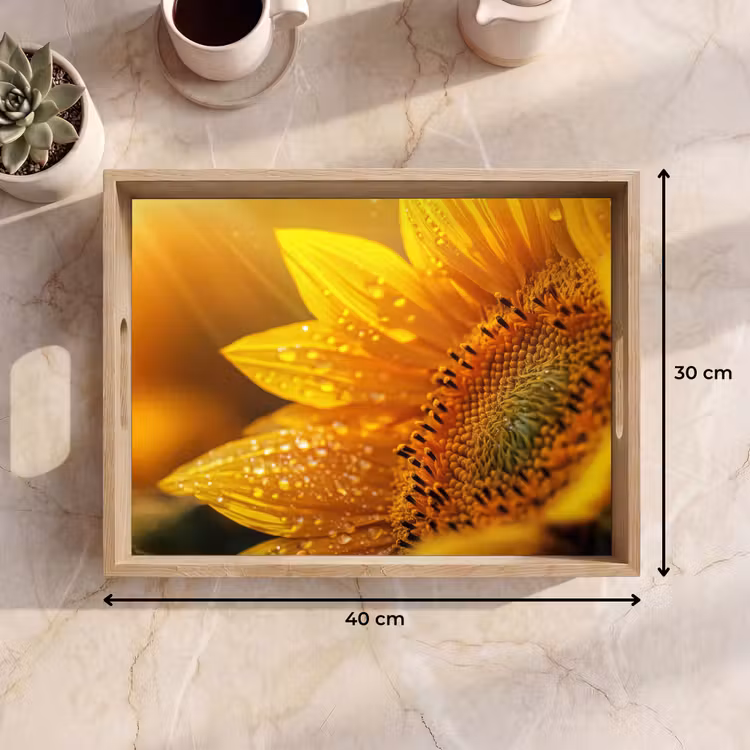 Vassoio - Girasole - Gocce di rugiada - Giallo - Luce solare — 7