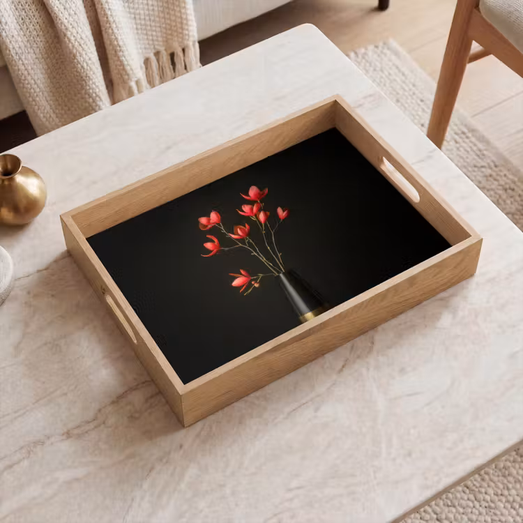 Vassoio - Rosso - Fiori - Vaso — 2