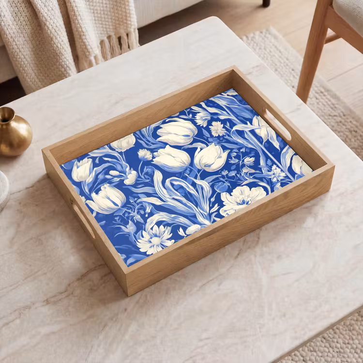 Vassoio - Fiori - Blu Delft - Motivo - Tulipano — 2